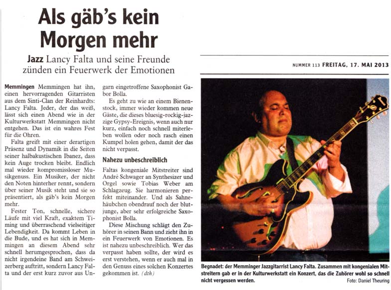 Lancy Falta - Modern Gypsy Jazz Trio mit Stargast Gabor Bolla am Sa, 11. Mai 2013 in der Kulturwerkstatt